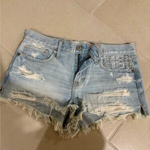 Vintage Abercrombie & Fitch Rhinestone Distressed Denim Shorts - Size 2 / 26 Y2K